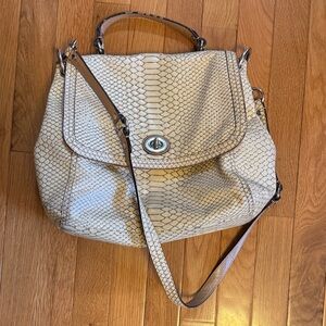 Women's Coach Cream Snake-Embossed Leather Satchel - Versatile Shoulder Bag